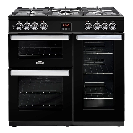 Belling 90DFT PROFT 90cm dual fuel range cooker with 4kW PowerWok, Maxi-Clock, market leading tall oven and easy clean enamel